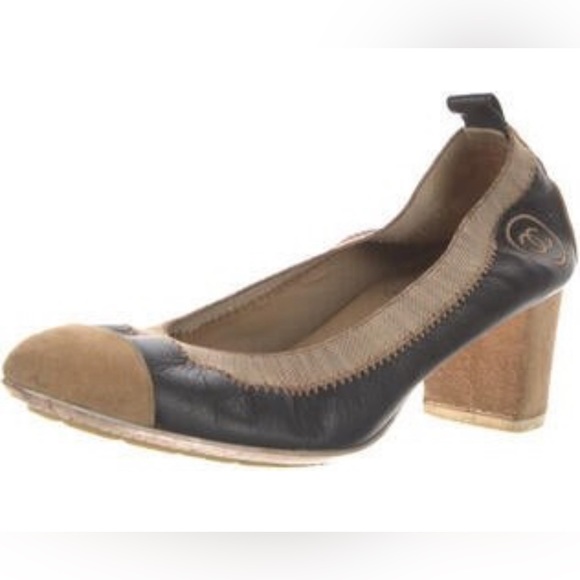 CHANEL LEATHER BALLERINA HEELS BLACK AND BROWN SIZE 37 ITALY - Picture 1 of 8
